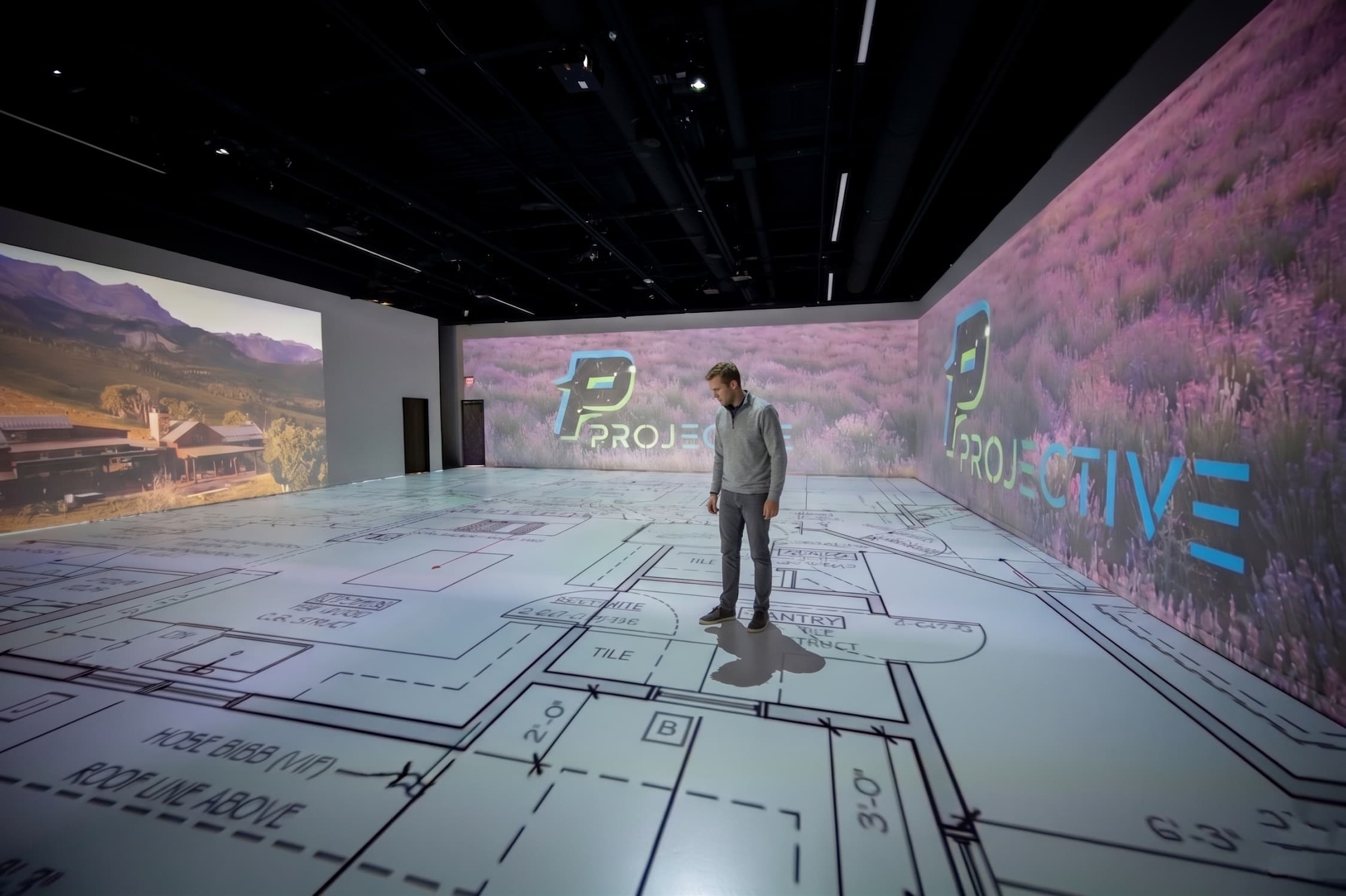 Projective Studios — 1:1 floor plan projected on the studio floor